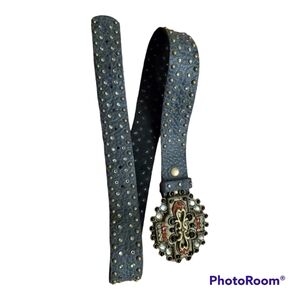 Leatherock studded black pebbled leather belt western cowgirl rodeo